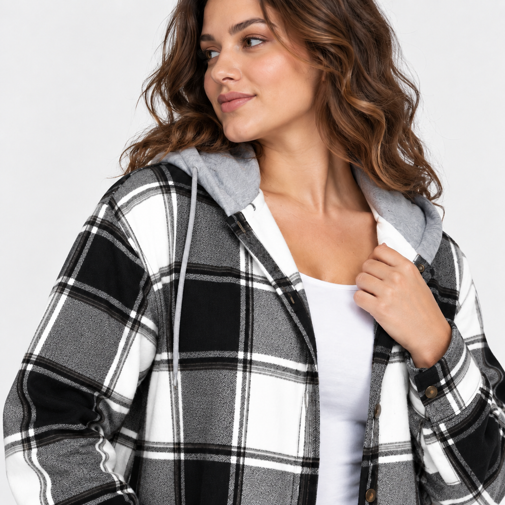 NAJAS | Women’s Plaid Shacket Hooded Button Up Fall Casual Jacket