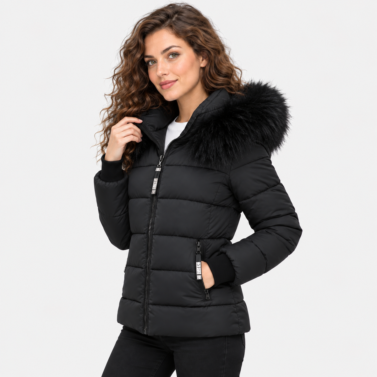 NAJAS | Women's Plus Size Padded Winter Coat with Fur Collar