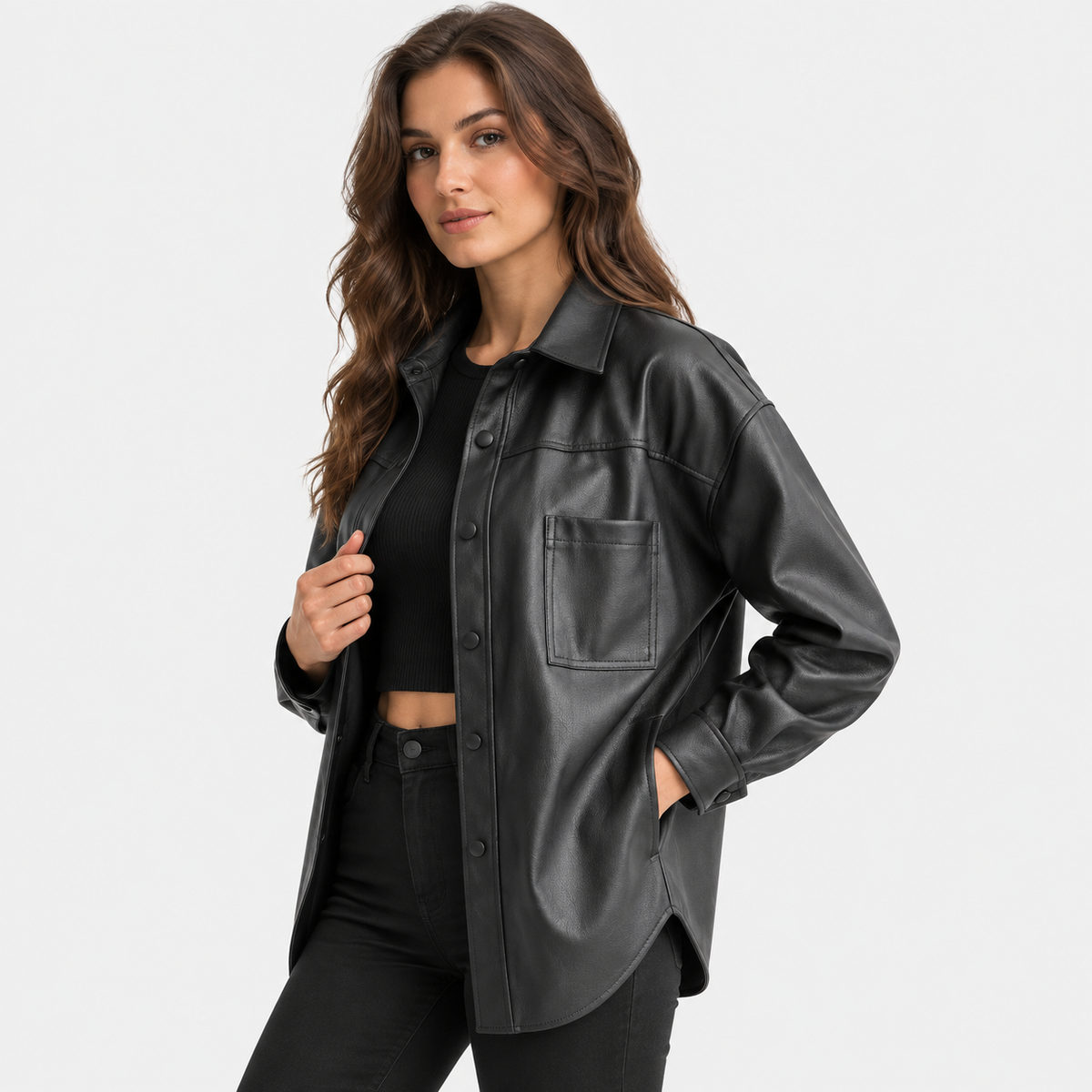 NAJAS | Women’s Faux Leather Jacket Black Moto Style European Fashion Coat