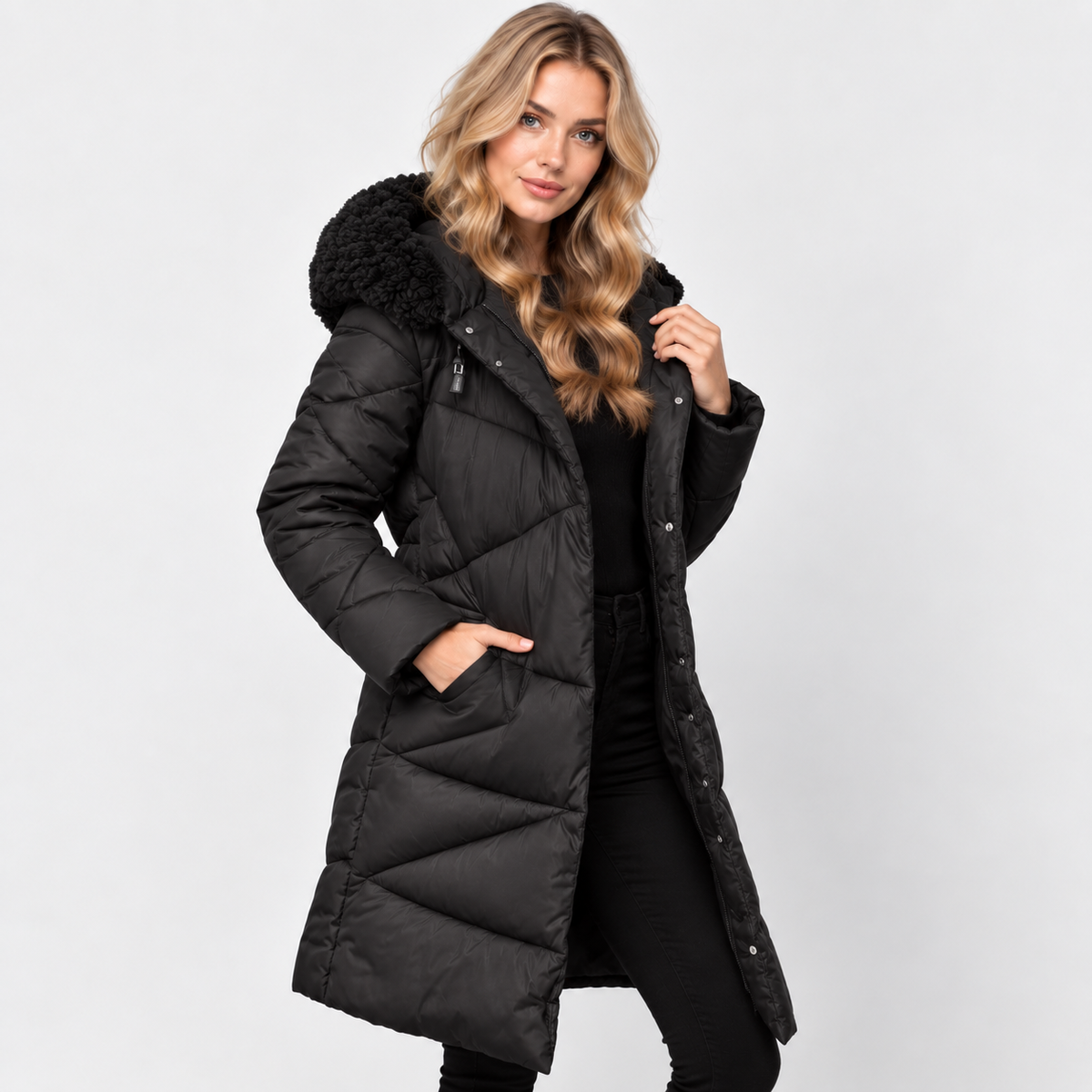 NAJAS | Women’s Mid Length Winter Coat Elegant Commuter Jacket with Pockets