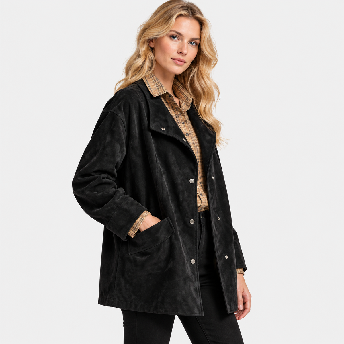 NAJAS | Women’s Suede Velvet Coat Mid Length Elegant Casual Outerwear