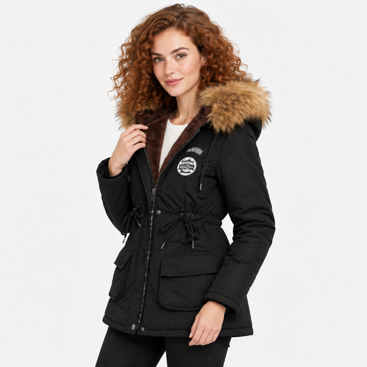 NAJAS | Women's Cotton Parka Jacket Fur Collar Hooded Winter Coat