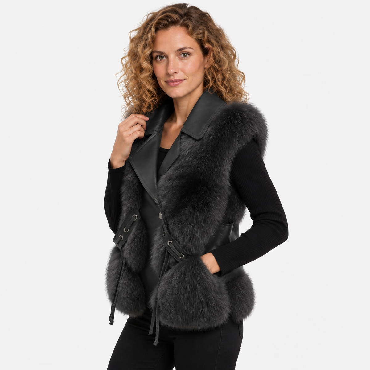 NAJAS | Women’s Plush Vest Jacket Patchwork Style Warm Fashion Coat