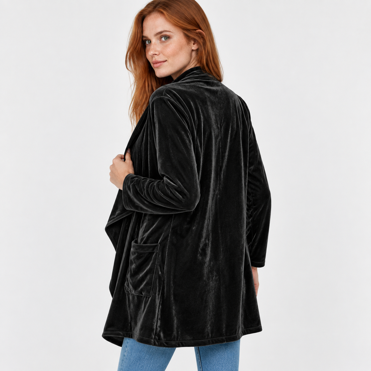 NAJAS | Women’s Long Velvet Overcoat Evening Casual Style Wear