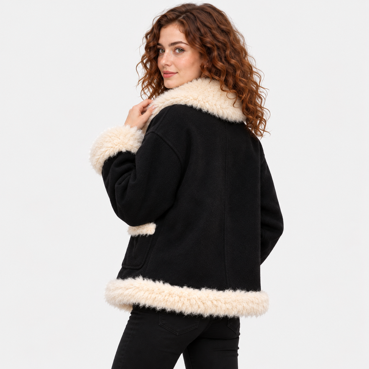 NAJAS | Women's Black Puffer Jacket with Fur Collar