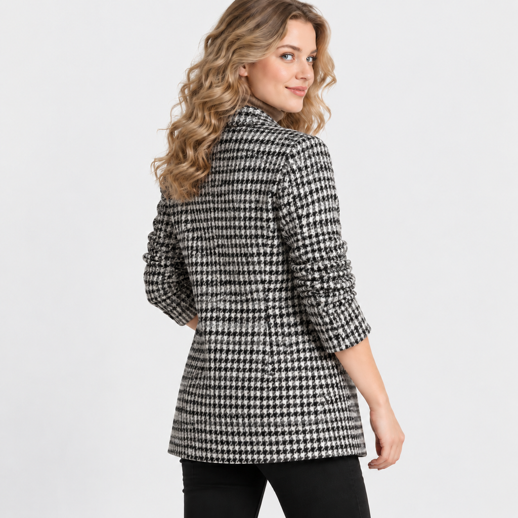 NAJAS | Women’s Houndstooth Coat Cotton Suit Collar Classic Outerwear