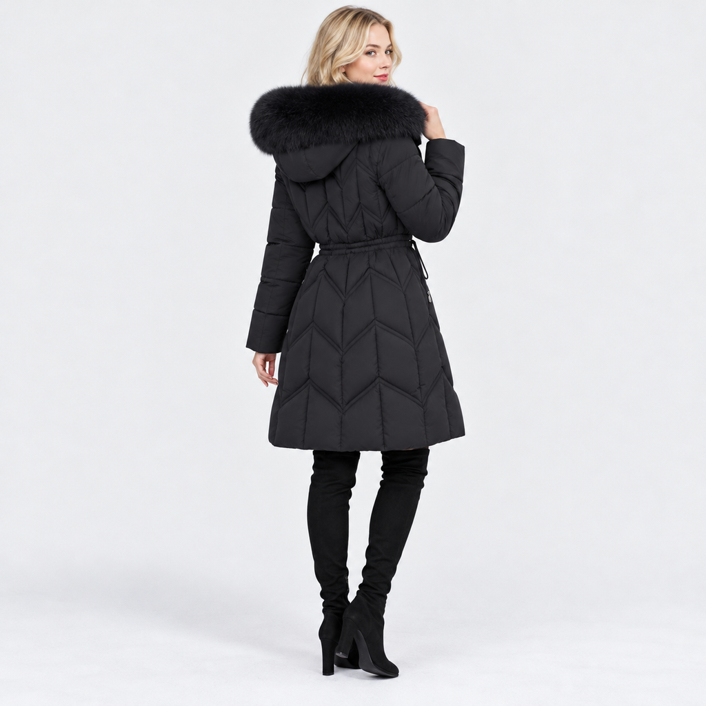 NAJAS | Women's Mid-Length Padded Winter Coat with Large Fur Collar