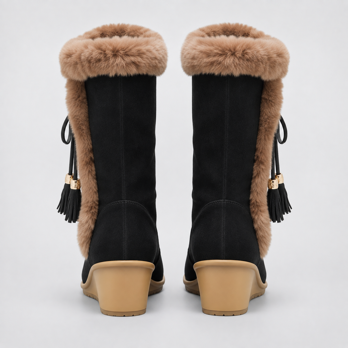NAJAS | Women’s Winter Knight Boots Warm Plush Lined Wedge Heel Shoes