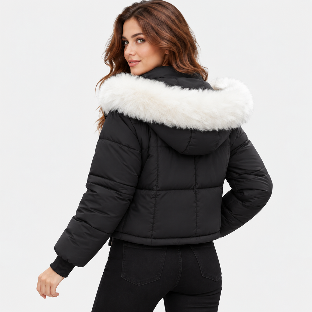 NAJAS | Women's Mint Green Puffer Jacket with Faux Fur Trimmed Hood