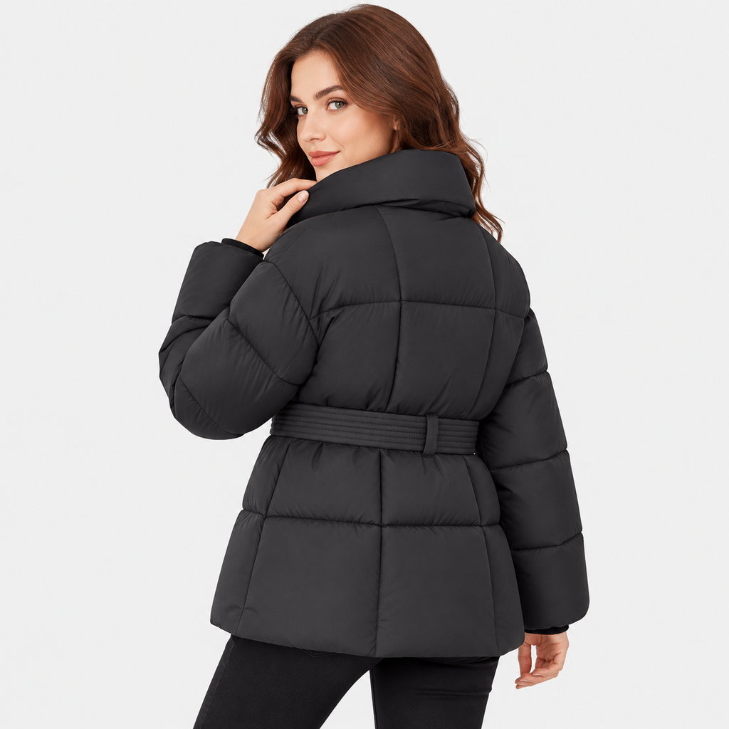 NAJAS | Women’s Plaid Coat Belted Lapel Down Cotton Winter Jacket