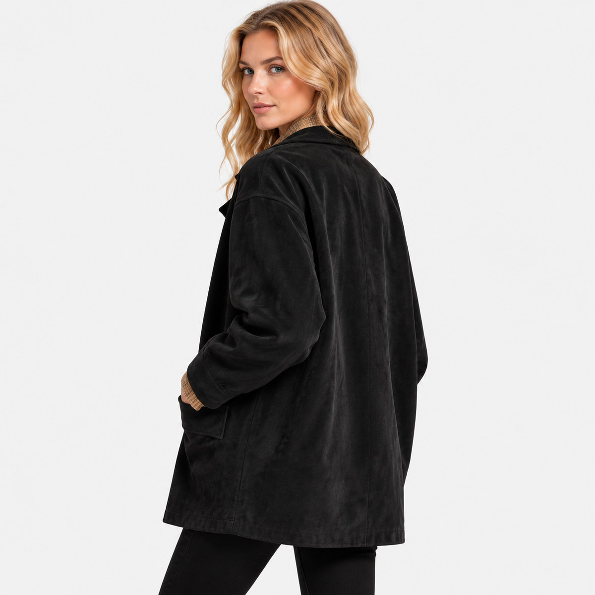 NAJAS | Women’s Suede Velvet Coat Mid Length Elegant Casual Outerwear