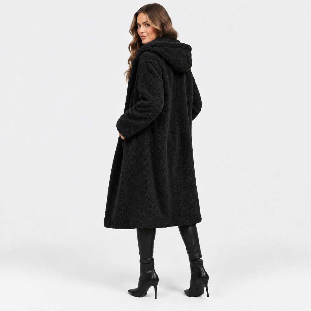 NAJAS | Women’s Teddy Coat Faux Fleece Hooded Long Winter Outerwear
