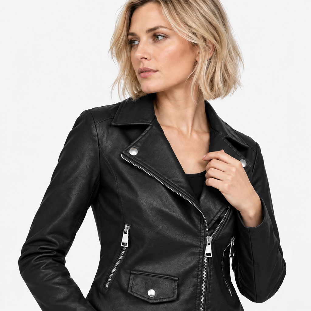 NAJAS | Women’s PU Leather Jacket Slim Fit Zip Up Winter Casual Coat