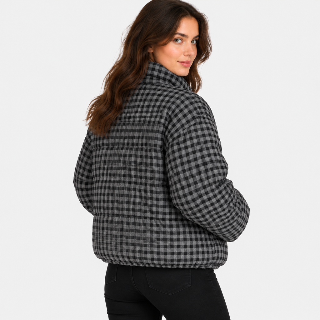 NAJAS | Women’s Plaid Puffer Jacket Cropped Relaxed Fit Casual Outerwear