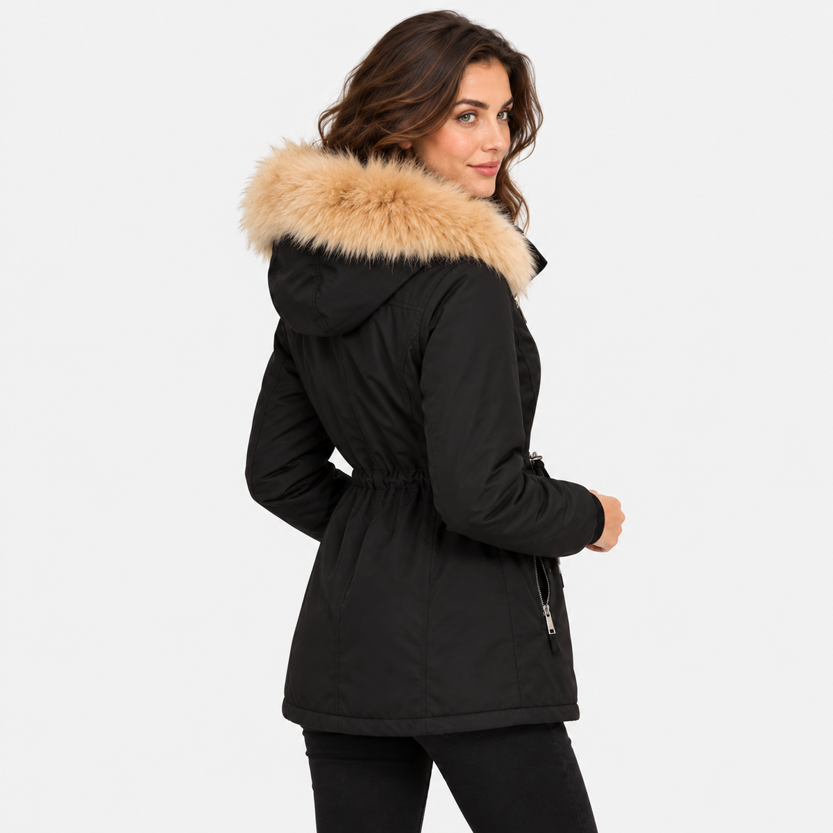 NAJAS | Women's Long Winter Coat with Detachable Hood and Faux Fur Collar