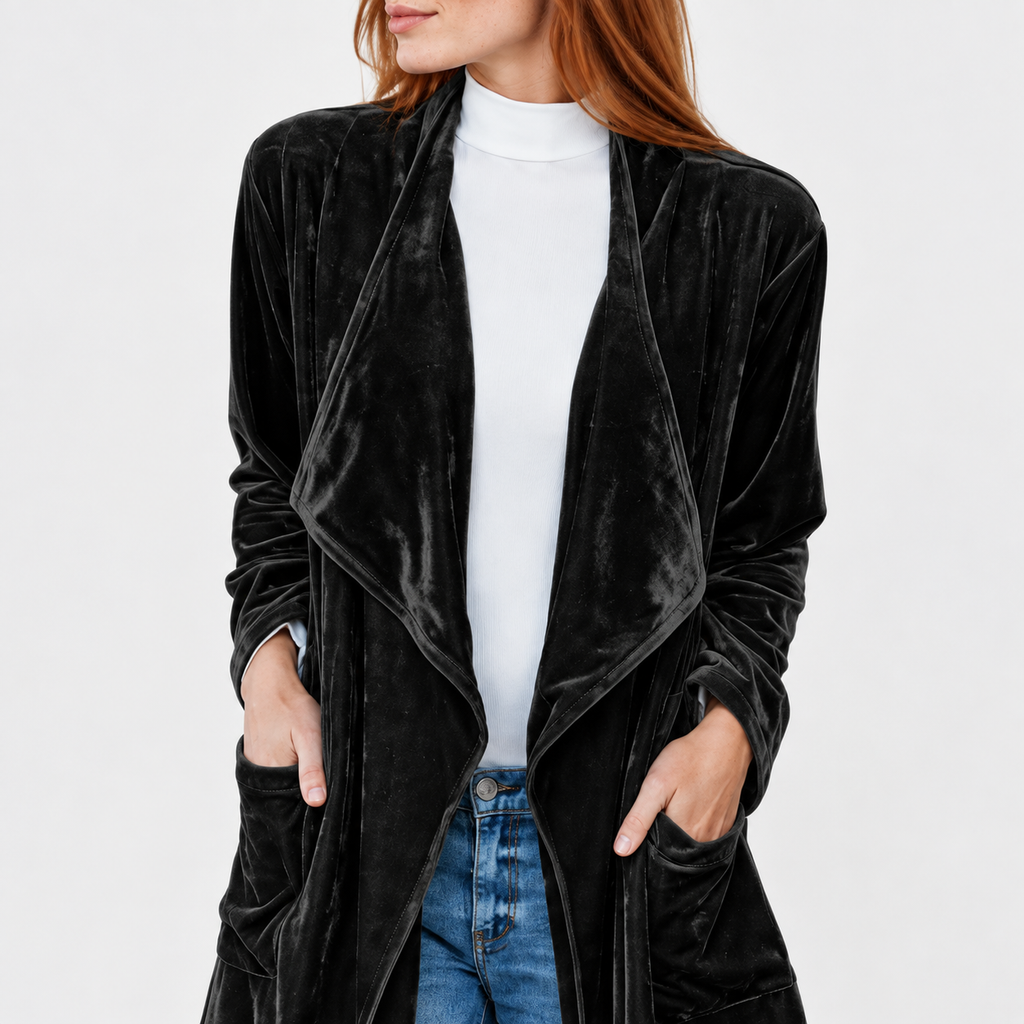 NAJAS | Women’s Long Velvet Overcoat Evening Casual Style Wear