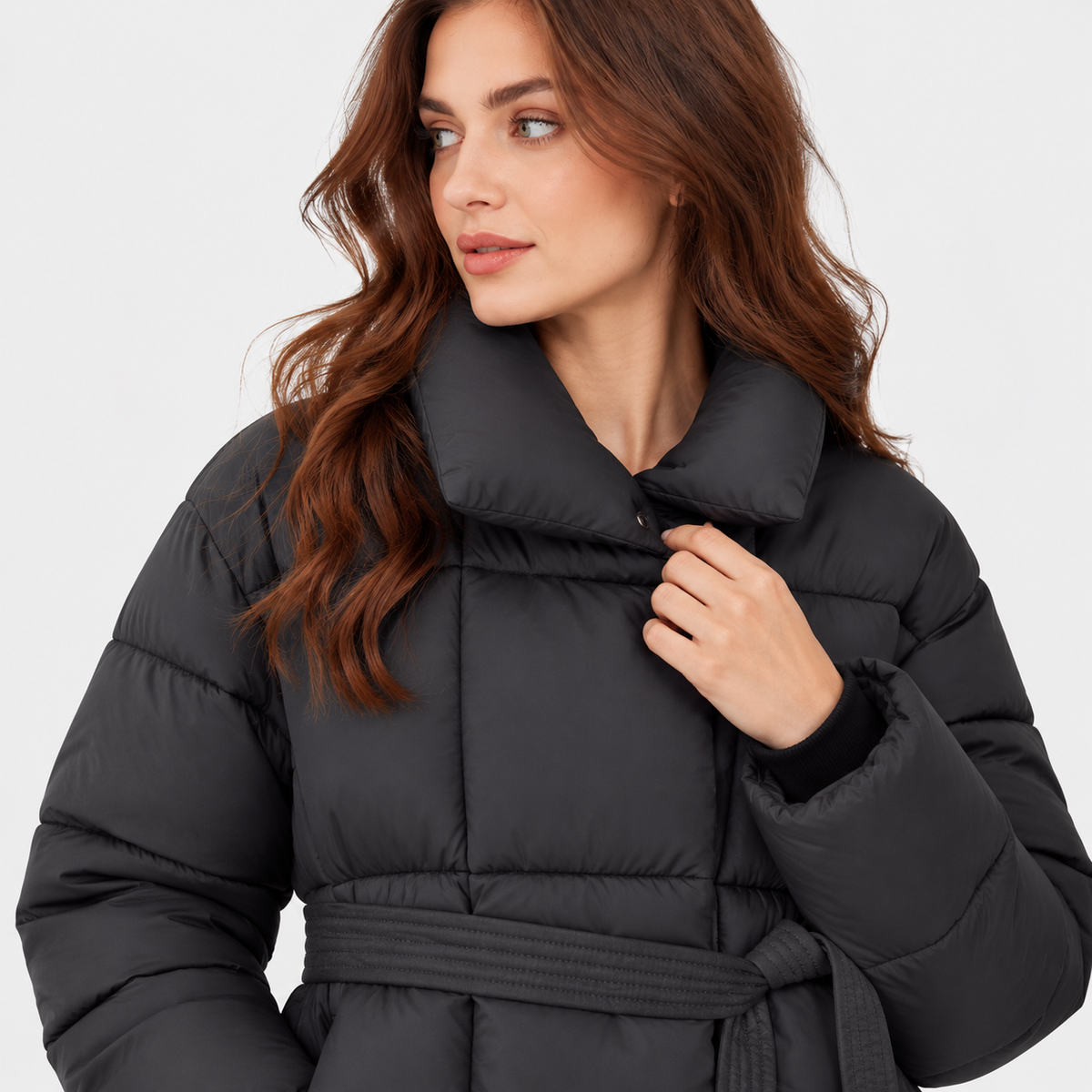 NAJAS | Women’s Plaid Coat Belted Lapel Down Cotton Winter Jacket