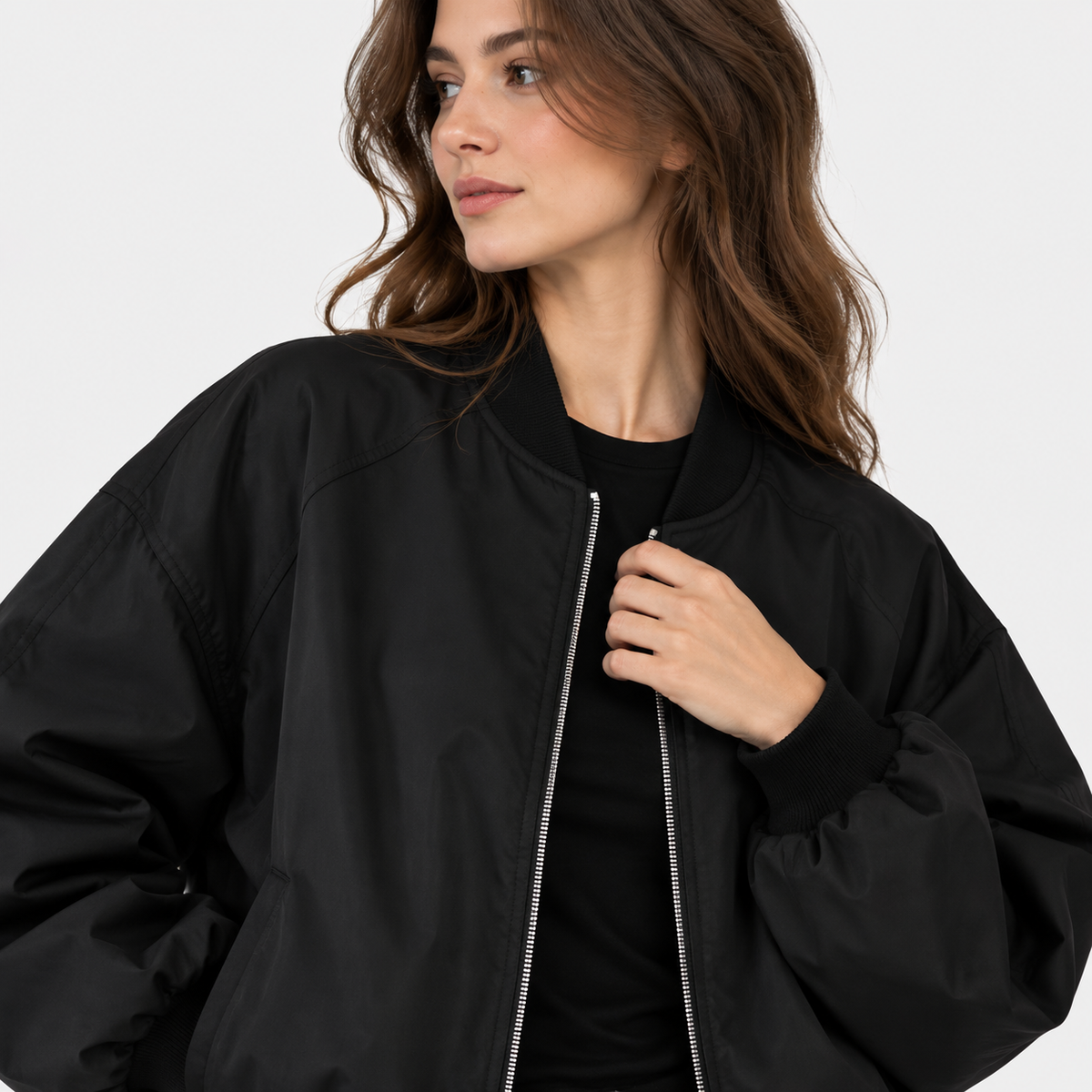 NAJAS | Women’s Solid Color Jacket Rabbit Fur Detail Long Sleeve Coat