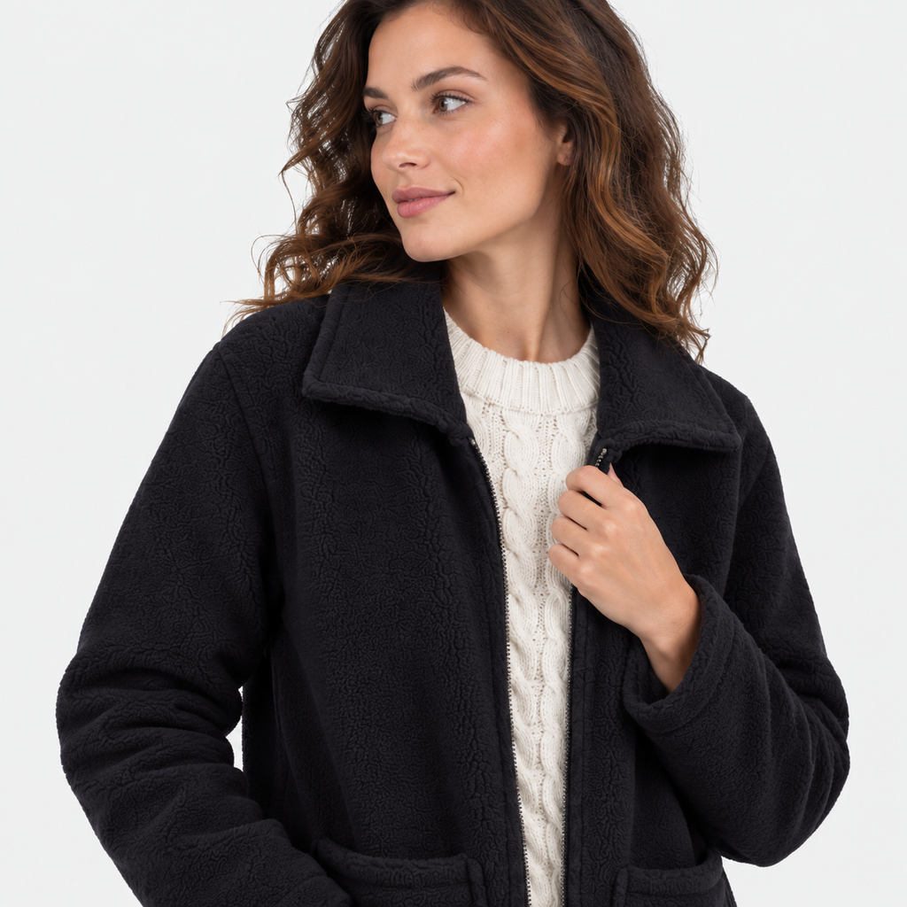 NAJAS | Women’s Zipper Jacket Polyester Lapel Collar Casual Winter Coat