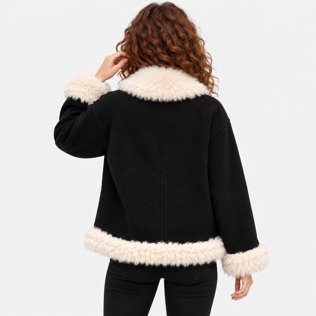 NAJAS | Women's Black Puffer Jacket with Fur Collar