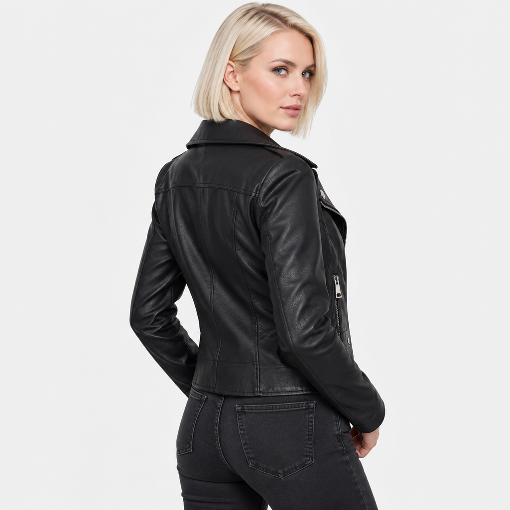 NAJAS | Women’s PU Leather Jacket Slim Fit Zip Up Winter Casual Coat