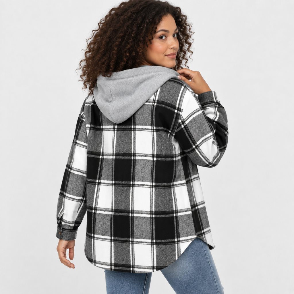 NAJAS | Women’s Plaid Shacket Hooded Button Up Fall Casual Jacket