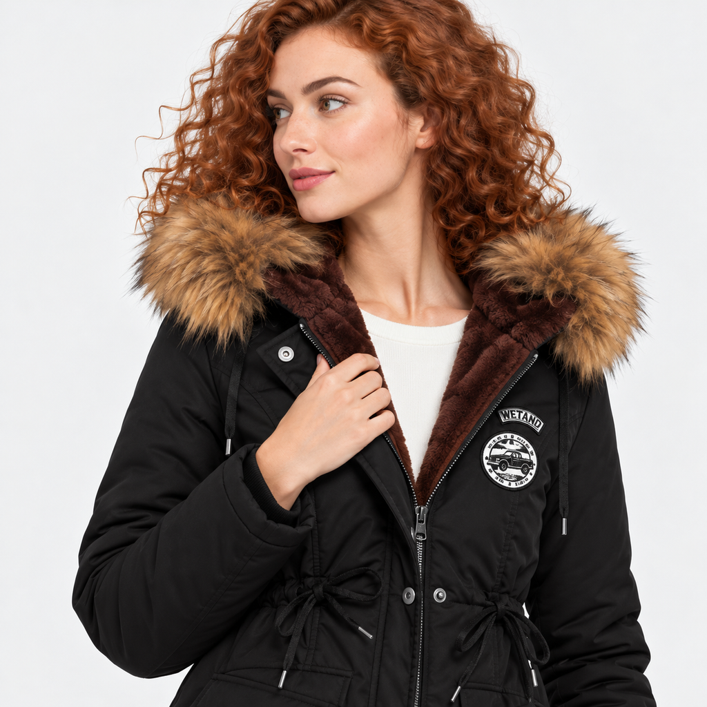 NAJAS | Women's Cotton Parka Jacket Fur Collar Hooded Winter Coat