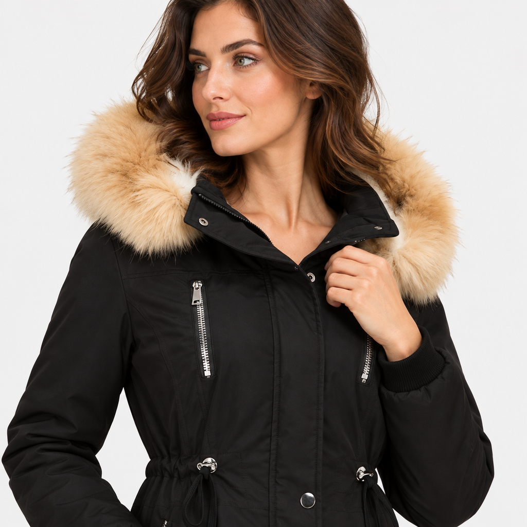 NAJAS | Women's Long Winter Coat with Detachable Hood and Faux Fur Collar