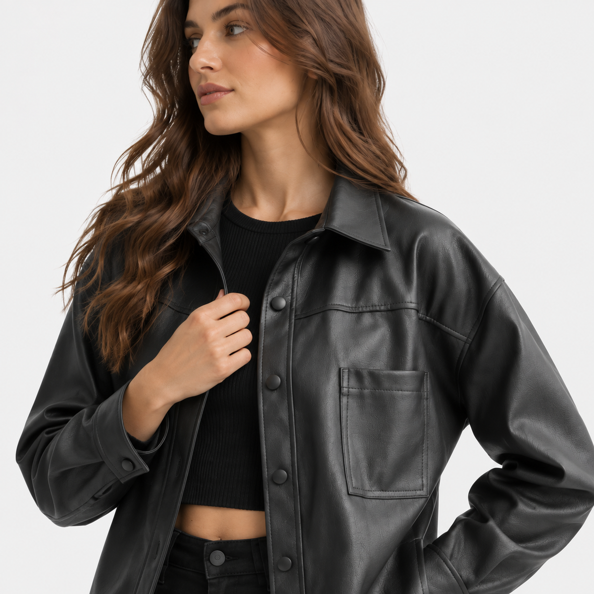 NAJAS | Women’s Faux Leather Jacket Black Moto Style European Fashion Coat