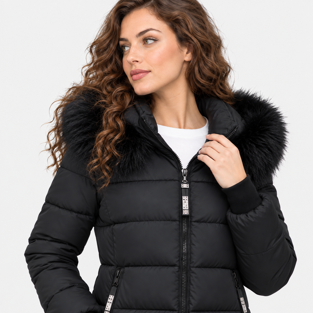 NAJAS | Women's Plus Size Padded Winter Coat with Fur Collar