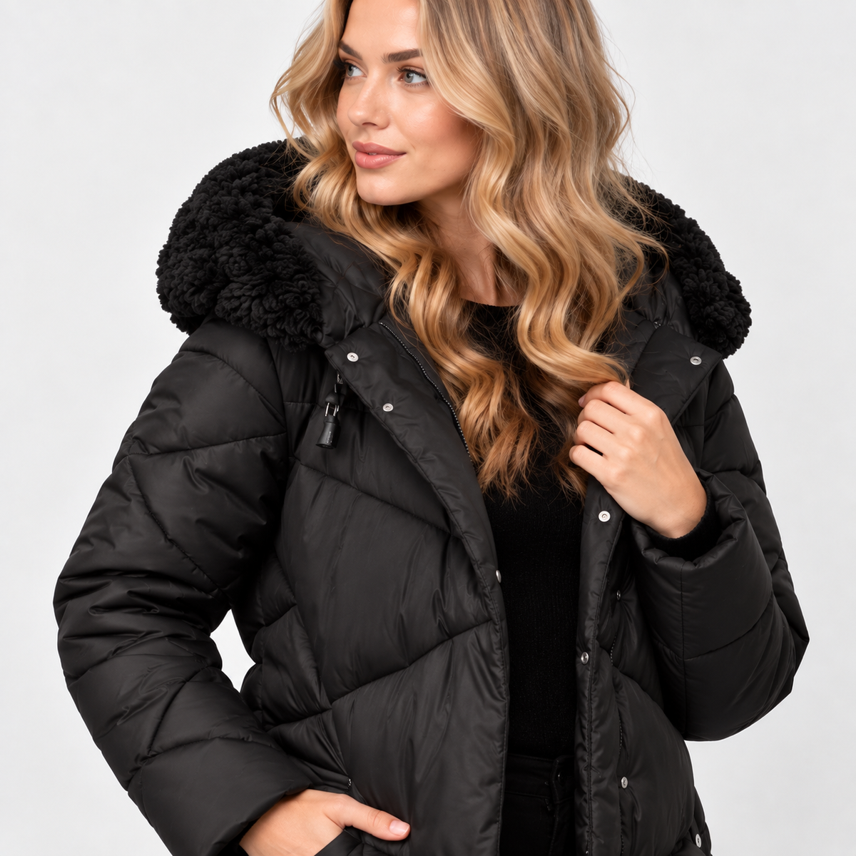 NAJAS | Women’s Mid Length Winter Coat Elegant Commuter Jacket with Pockets