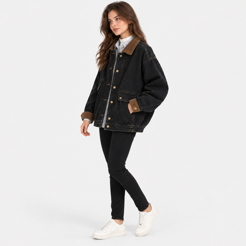 NAJAS | Women's Vintage Denim Jacket with Single Breasted Closure