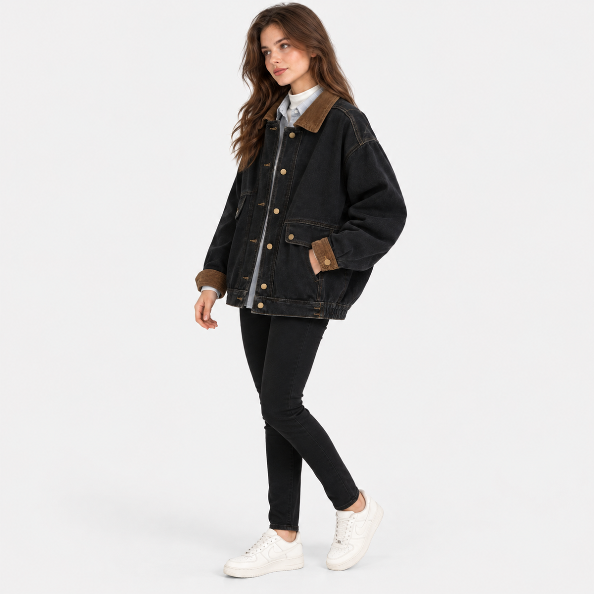 NAJAS | Women's Vintage Denim Jacket with Single Breasted Closure