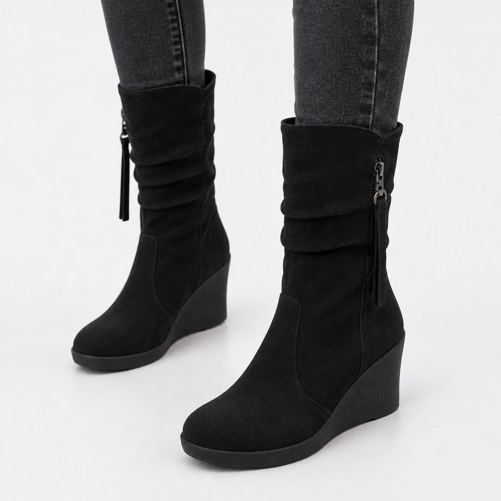NAJAS | Women’s Suede Chelsea Boots Wedge Heel Waterproof Platform Shoes