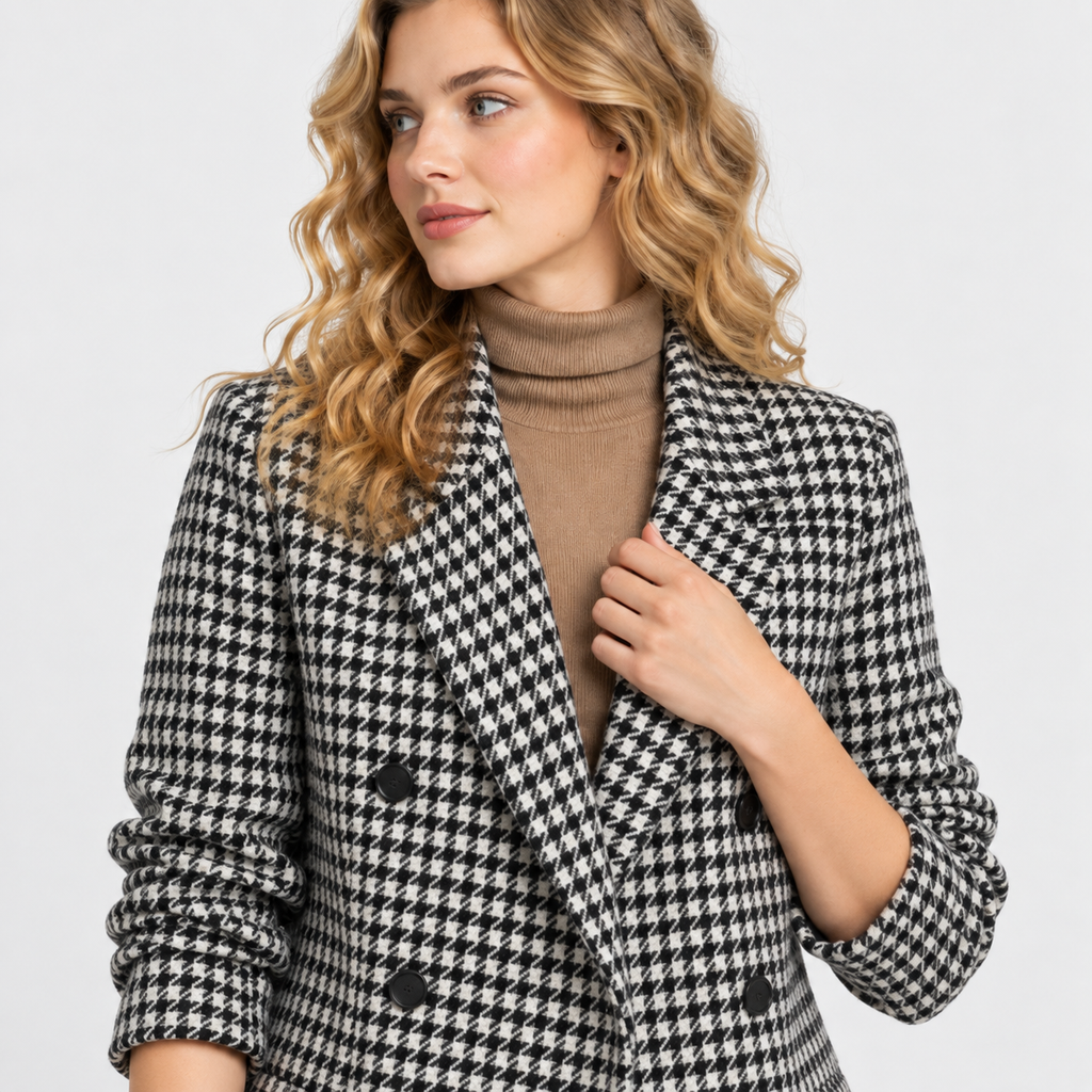 NAJAS | Women’s Houndstooth Coat Cotton Suit Collar Classic Outerwear