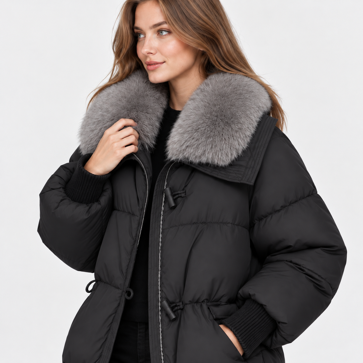 NAJAS | Women's Fur Collar Winter Jacket Warm Padded Short Coat