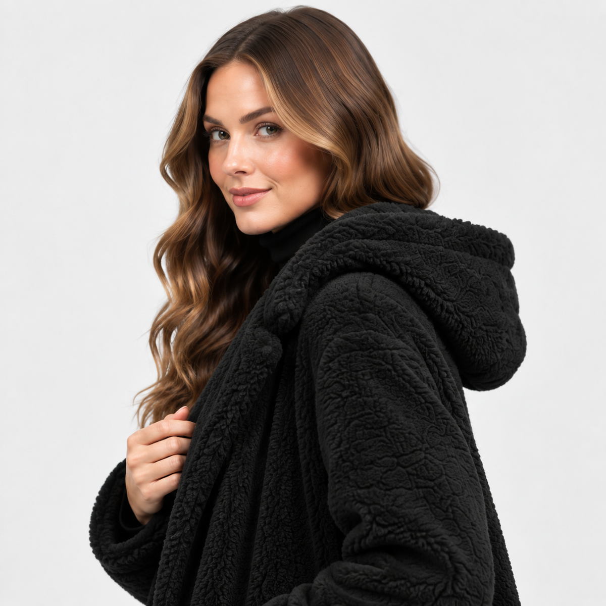 NAJAS | Women’s Teddy Coat Faux Fleece Hooded Long Winter Outerwear