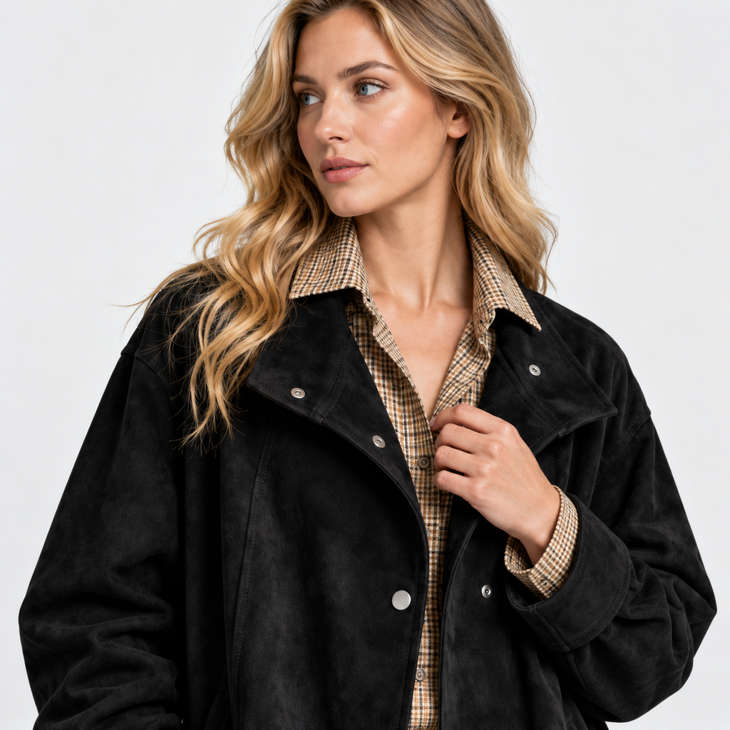 NAJAS | Women’s Suede Velvet Coat Mid Length Elegant Casual Outerwear