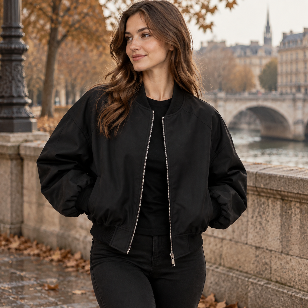 NAJAS | Women’s Solid Color Jacket Rabbit Fur Detail Long Sleeve Coat