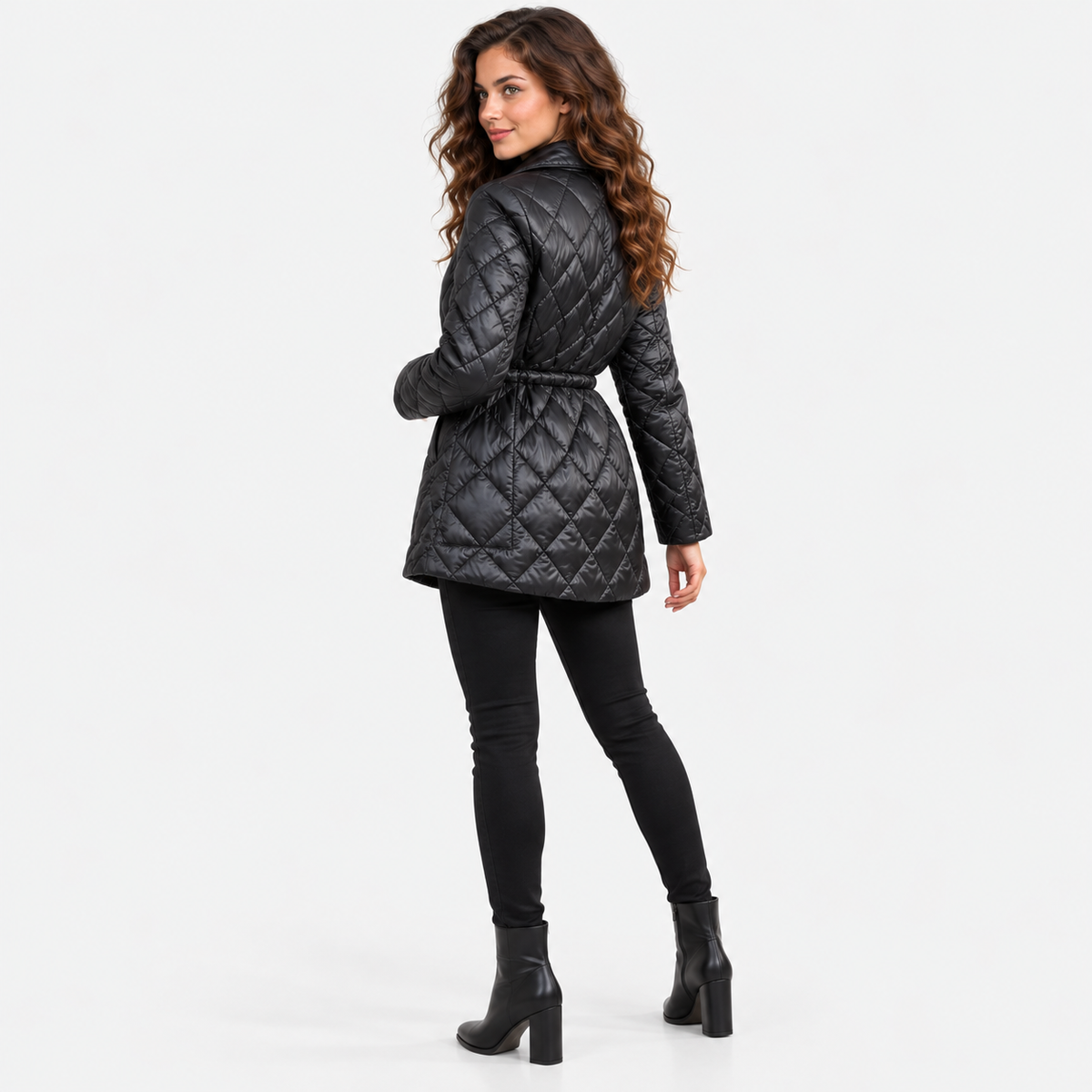 NAJAS | Women's Black Padded Winter Jacket with Notch Lapel Collar