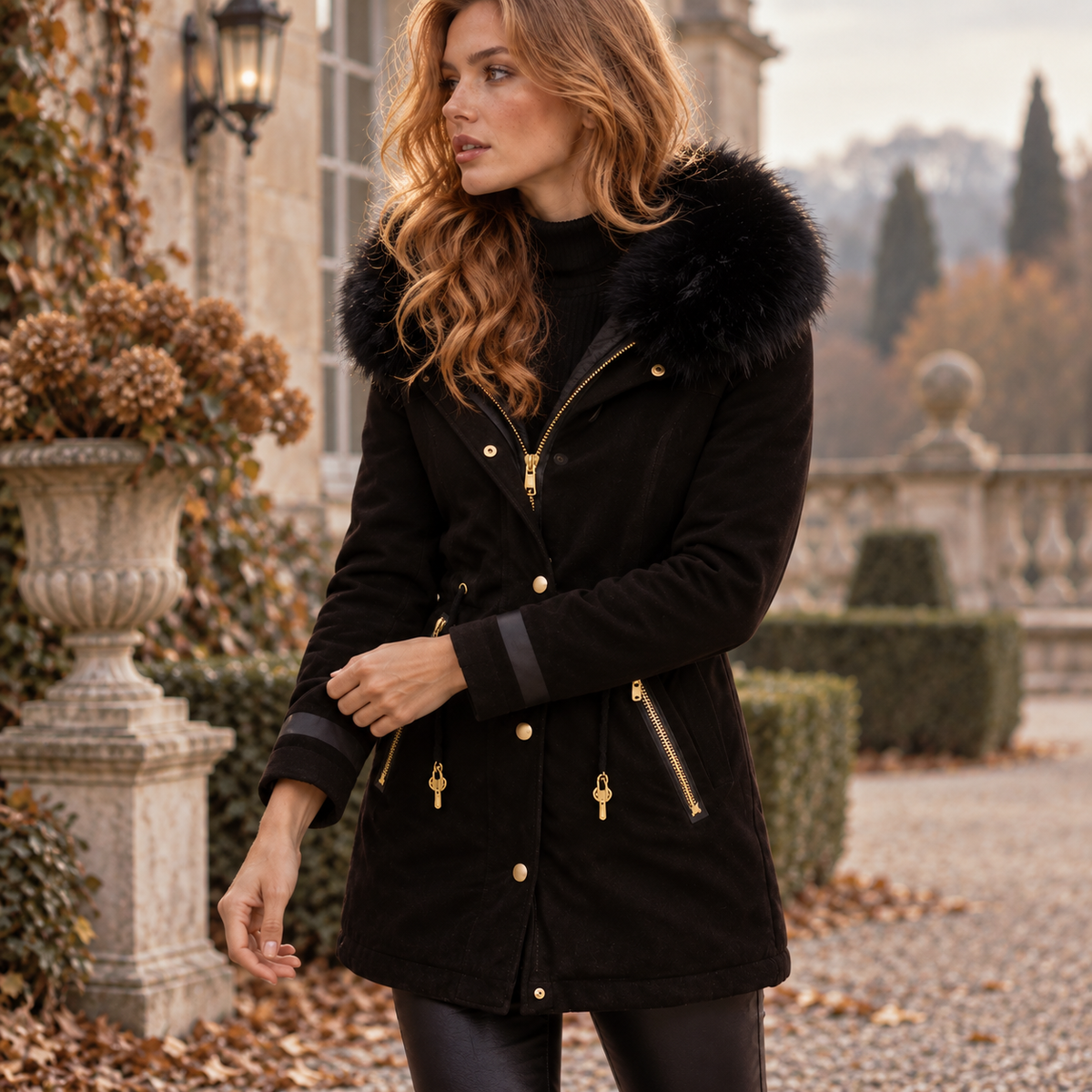 NAJAS | Women’s Faux Fur Collar Coat Polyester Thick Winter Outerwear