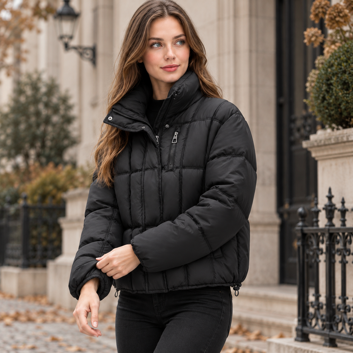 NAJAS | Women’s Loose Fit Puffer Coat Pocket Detail Casual Jacket