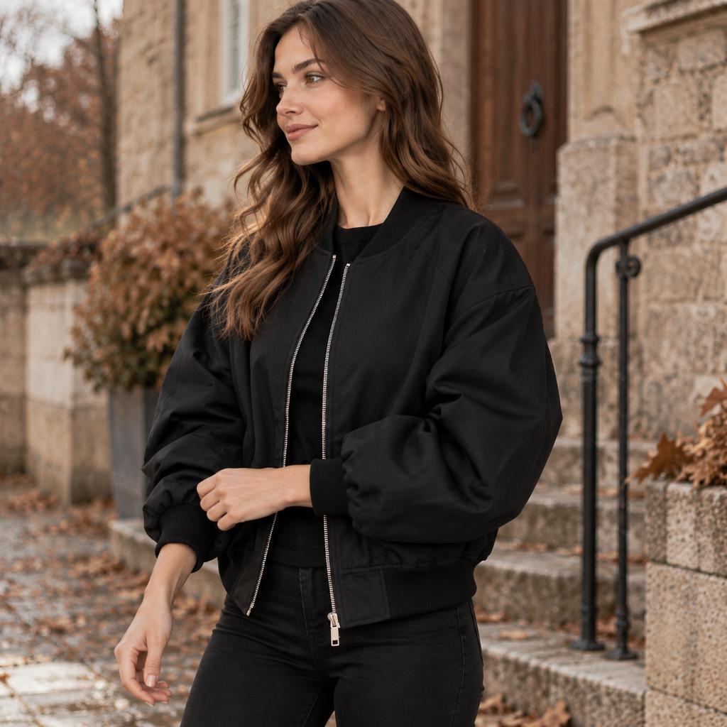 NAJAS | Women’s Solid Color Jacket Rabbit Fur Detail Long Sleeve Coat