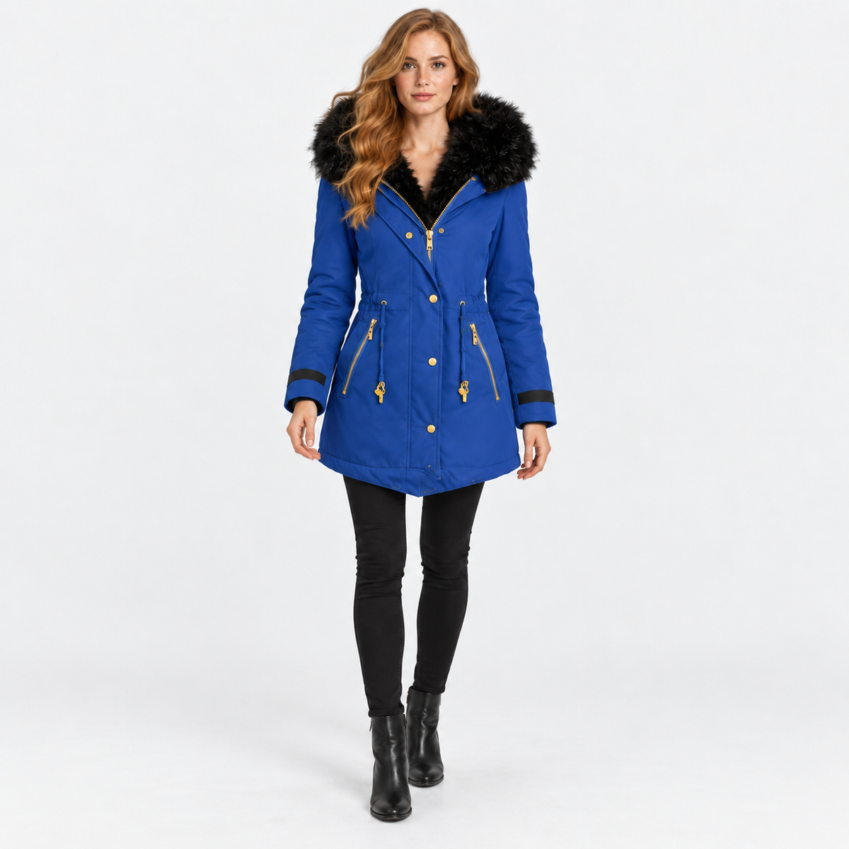 NAJAS | Women’s Faux Fur Collar Coat Polyester Thick Winter Outerwear