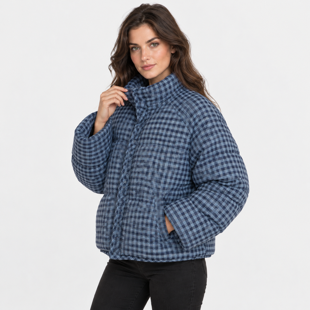 NAJAS | Women’s Plaid Puffer Jacket Cropped Relaxed Fit Casual Outerwear