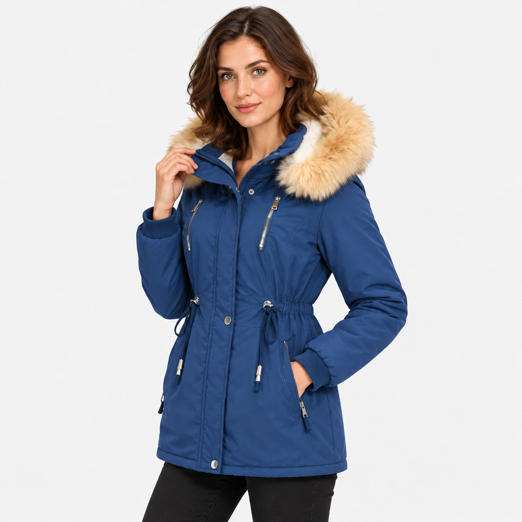 NAJAS | Women's Long Winter Coat with Detachable Hood and Faux Fur Collar