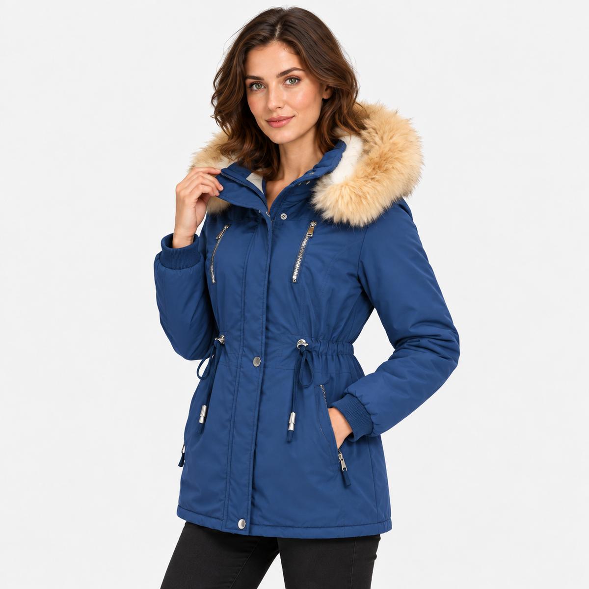 NAJAS | Women's Long Winter Coat with Detachable Hood and Faux Fur Collar