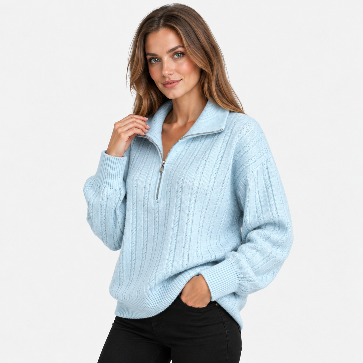 NAJAS | Women’s Knit Sweater Zip Up Pullover Thick Warm Casual Top