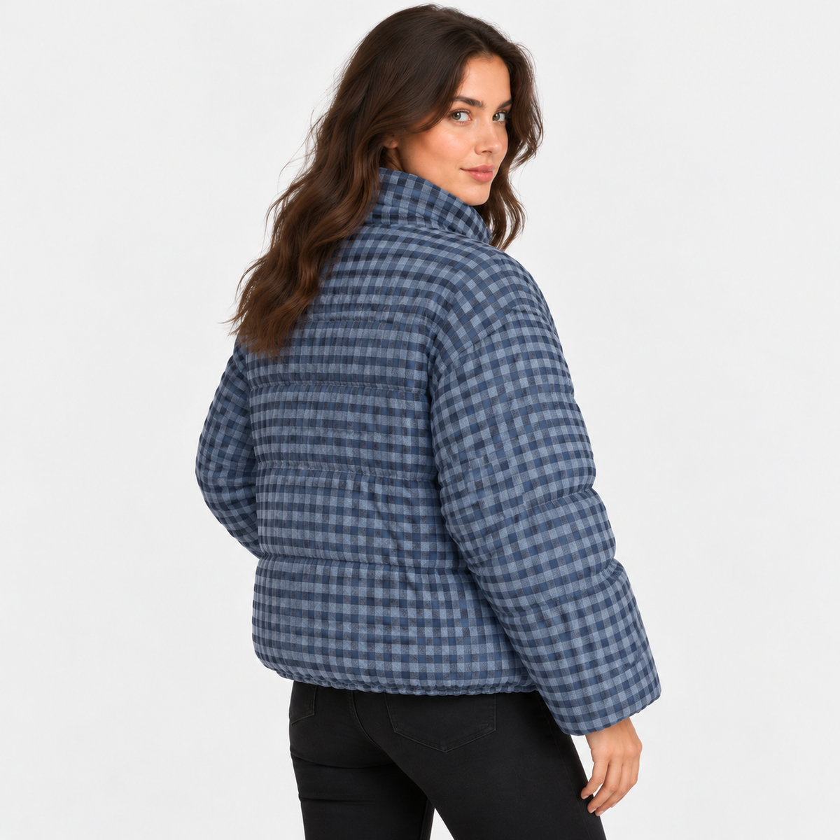 NAJAS | Women’s Plaid Puffer Jacket Cropped Relaxed Fit Casual Outerwear
