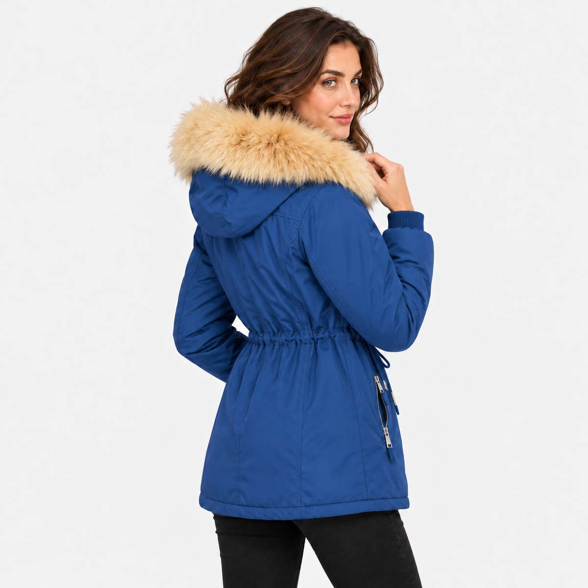 NAJAS | Women's Long Winter Coat with Detachable Hood and Faux Fur Collar